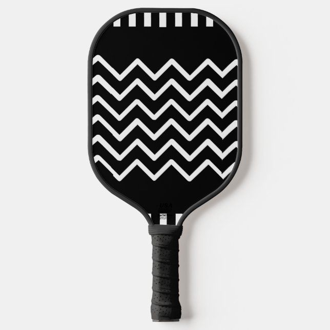 Modern Black & White Chevron Pickleball Paddle  (Front)