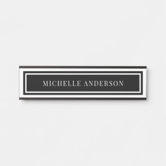 Modern Black & White Chic Double Boarder Elegant  Door Sign