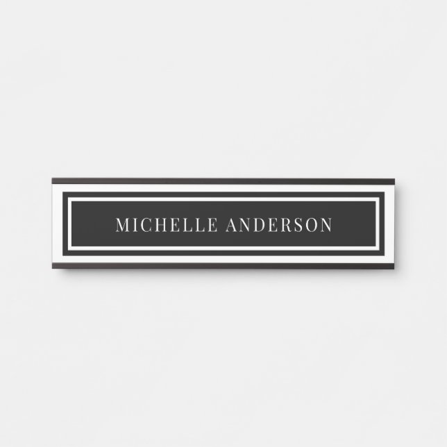 Modern Black & White Chic Double Boarder Elegant  Door Sign (Front)