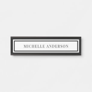 Modern Black & White Chic Double Boarder Elegant Door Sign
