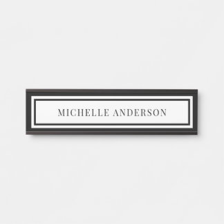 Modern Black & White Chic Double Boarder Elegant Door Sign