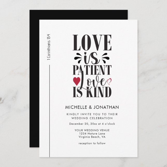 Modern Black White Christian Bible Verse Wedding Invitation (Front/Back)