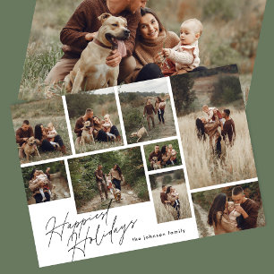 Modern Black White Christmas 9 Photo Happiest Holiday Card