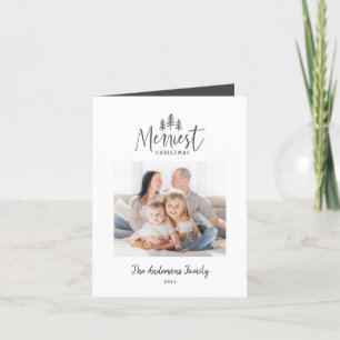 Modern black white Christmas rustic 1 photo Holiday Card