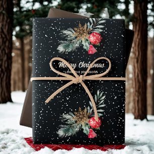 Modern Black & White Christmas Script Set Wrapping Paper Sheet
