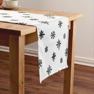 Modern Black & White Christmas Snowflakes Short Table Runner