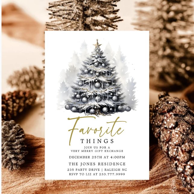 Modern Black  White Christmas Tree Favourite Thing Invitation (Creator Uploaded)