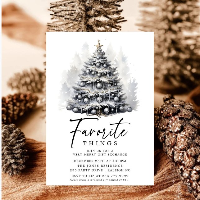 Modern Black  White Christmas Tree Favourite Thing Invitation (Creator Uploaded)