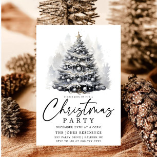 Modern Black & White Christmas Tree Party Invitation