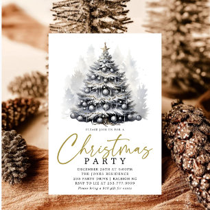 Modern Black & White Christmas Tree Party Invitation