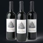 Modern Black & White Christmas Tree Party Wine Label<br><div class="desc">Modern Black and white Watercolor Christmas Tree Party Invitation</div>