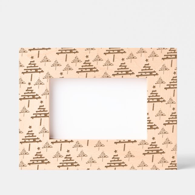 Modern Black White Christmas Tree Pattern Etched Frames (Front)