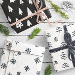 Modern Black & White Christmas Trees Snowflakes Wrapping Paper Sheet<br><div class="desc">A cute set of Scandinavian style black and white wrapping paper sheets,  with snowflake and Christmas tree patterns. Contact designer for matching products. Copyright Anastasia Surridge for The Christmas Shop,  all rights reserved.</div>