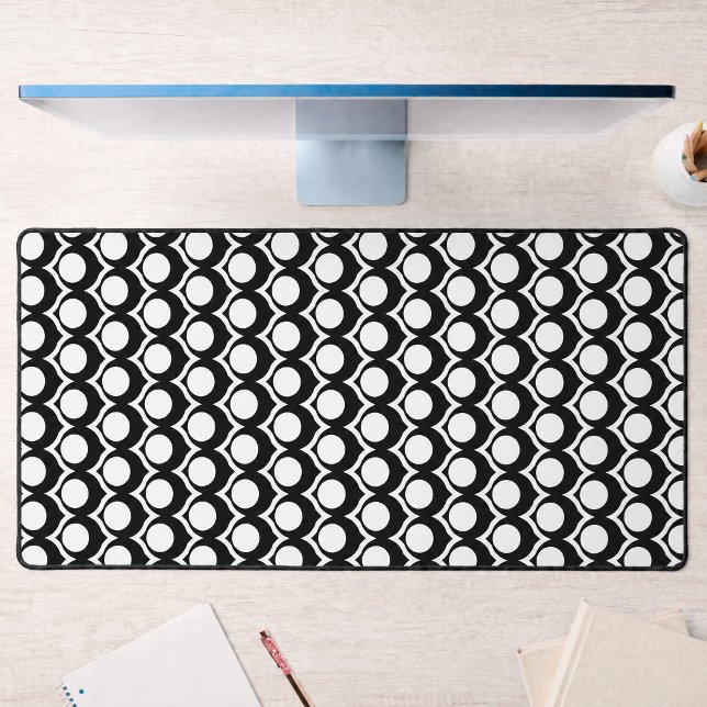 Modern Black White Circle Lattice Pattern  Desk Mat (Creator Uploaded)