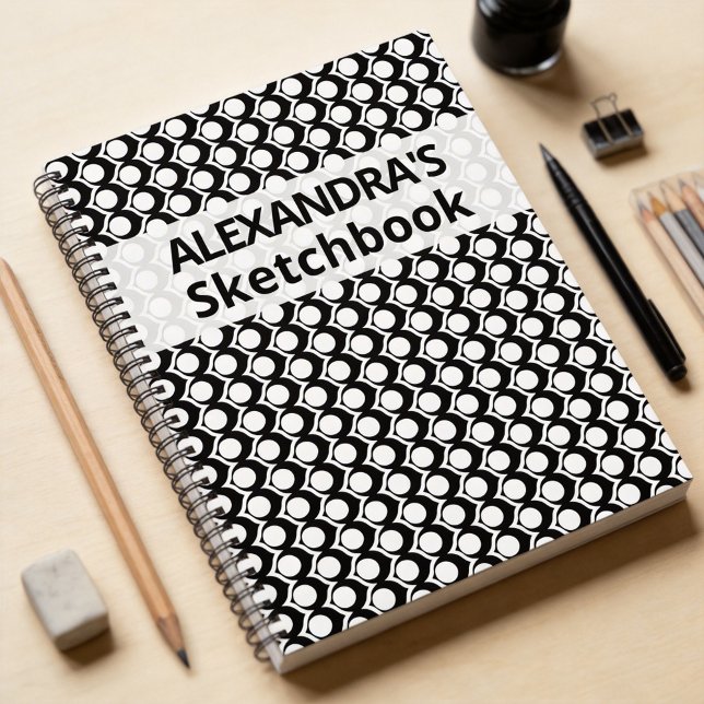 Modern Black White Circle Lattice Pattern  Notebook (Creator Uploaded)