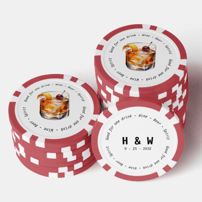 Modern Black White Cocktail Drink Voucher Wedding Poker Chips (Stack)