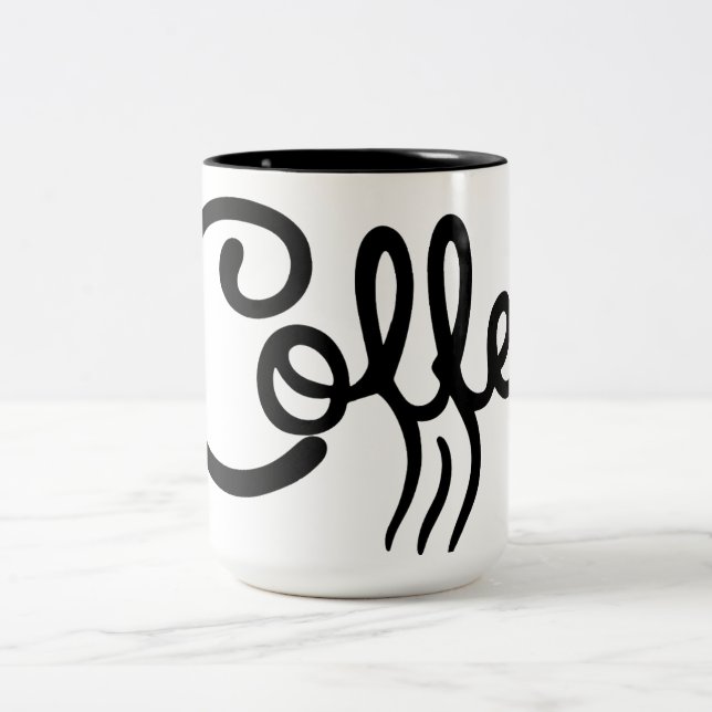 Modern Black & White Coffee Script Mug - Premium  (Center)