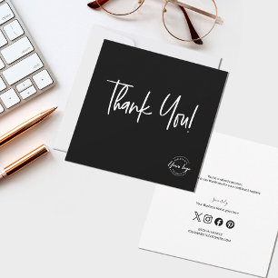Modern Black White Company Logo Social Thank You  Card