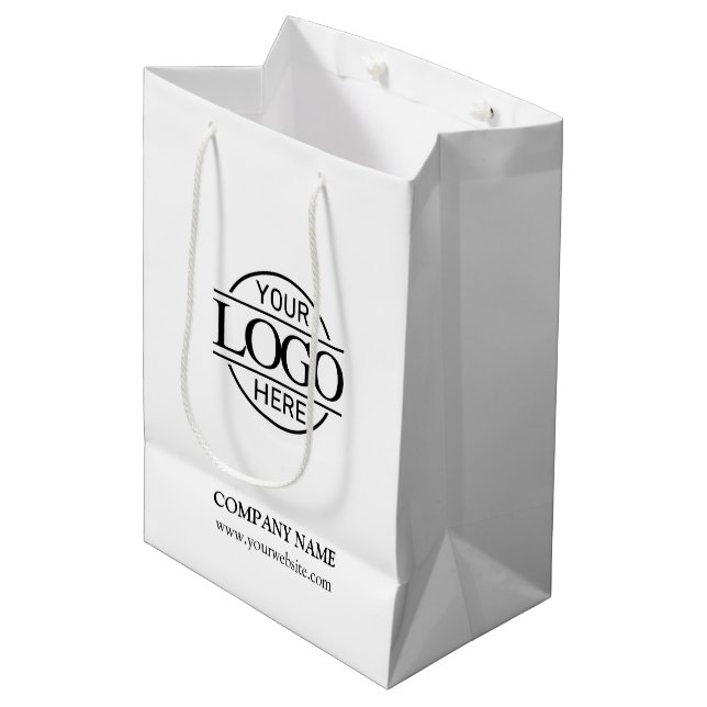 Modern Black White Corporate Company Business Logo Medium Gift Bag (Front Angled)