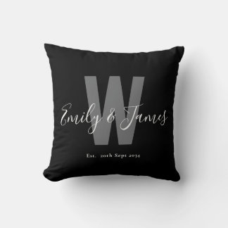 Modern Black White Couple Date Monogram Cushion