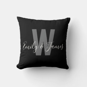Modern Black White Couple Monogram Cushion