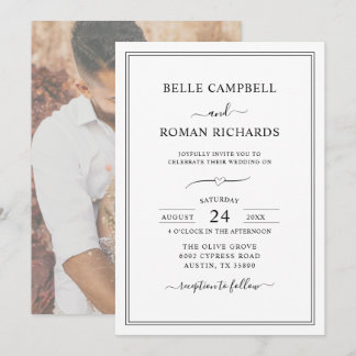 Modern Black & White Couple Photo Wedding Invitation