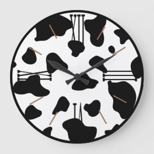 Modern Black White Cow Hide with Black Trim  Large Clock