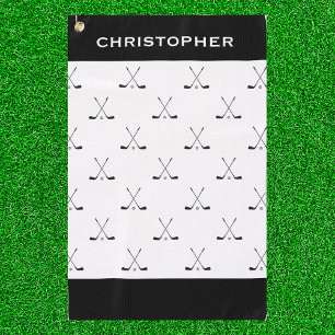 Modern Black White Criss Cross Golf Clubs Pattern Golf Towel