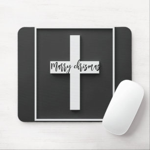 Modern Black White Cross Christian Mouse Pad