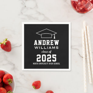 Modern Black White Custom 2024 Graduation Party Napkin