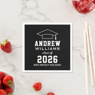 Modern Black White Custom 2025 Graduation Party Napkin