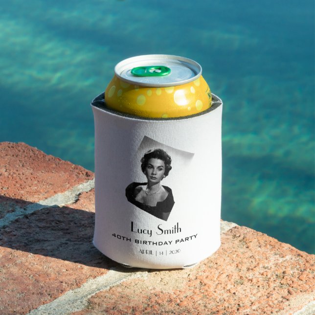 Modern Black & White Custom Birthday Party Photo  Can Cooler (In Situ Pool)