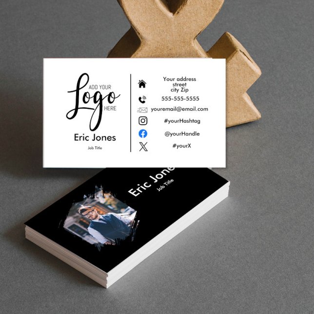 Modern black & white Custom BUSINESS LOGO Business Card (Creator Uploaded)