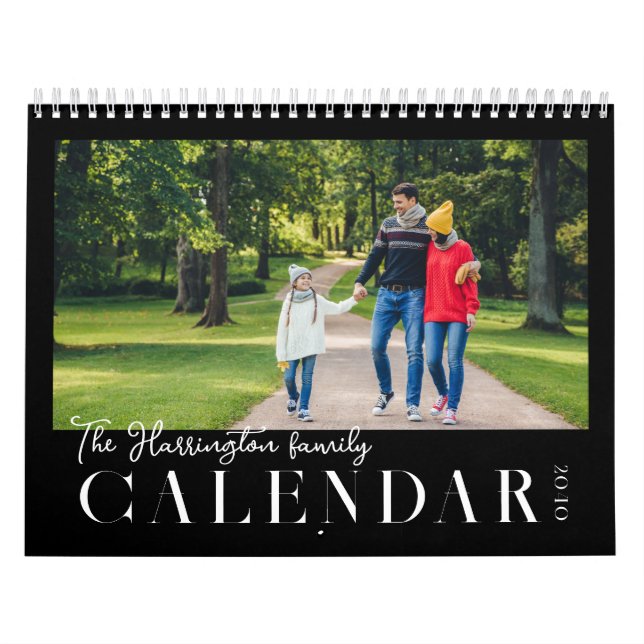 Modern Black White Custom Family Photo Calendar (Cover)