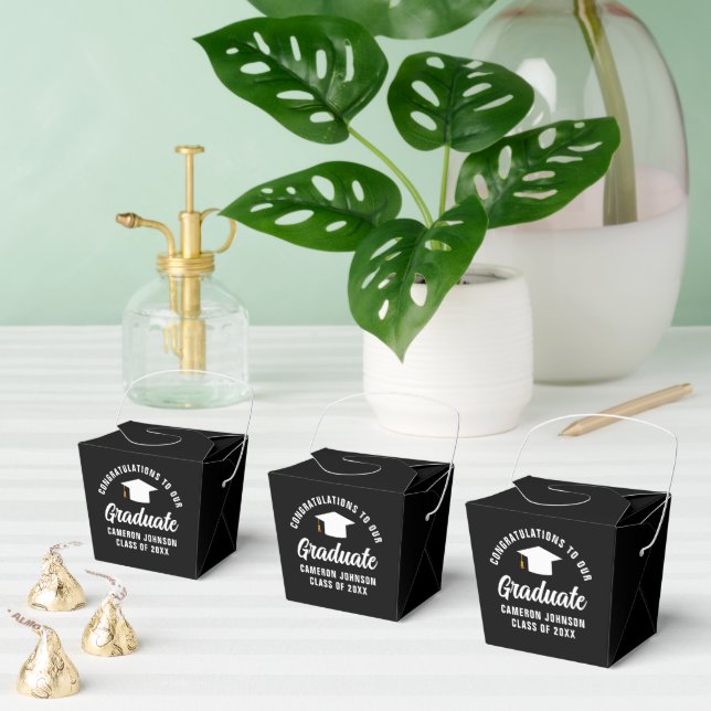 Modern Black White Custom Graduation Party Fortune Favour Box (Multiple)