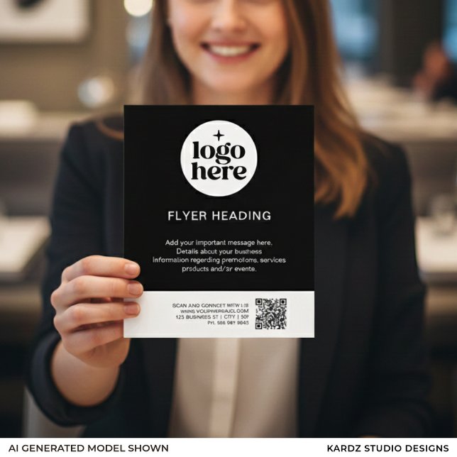 Modern Black & White Custom Logo QR Code Business Flyer (Creator Uploaded)