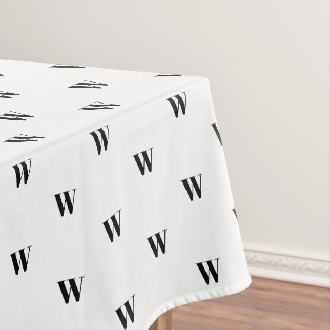 Modern black white custom monogram initial chic tablecloth (In Situ)