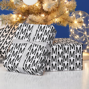 Modern black white custom monogram initial chic wrapping paper