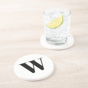 Modern black white custom monogram initial letter coaster