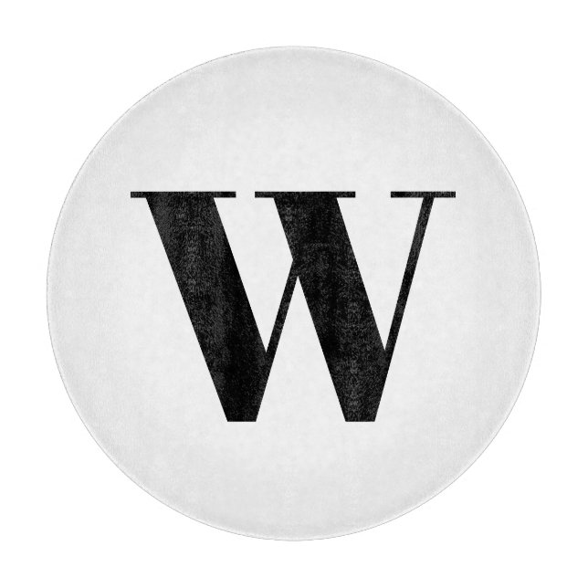 Modern black white custom monogram initial letter cutting board (Front)