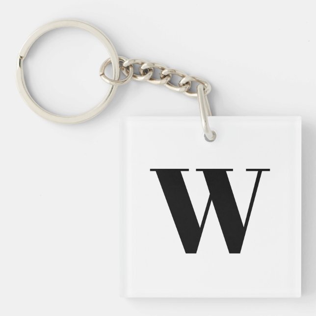 Modern black white custom monogram initial letter key ring (Front)