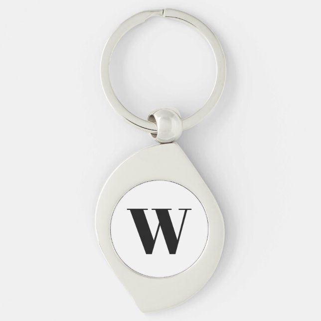 Modern black white custom monogram initial letter key ring (Front)
