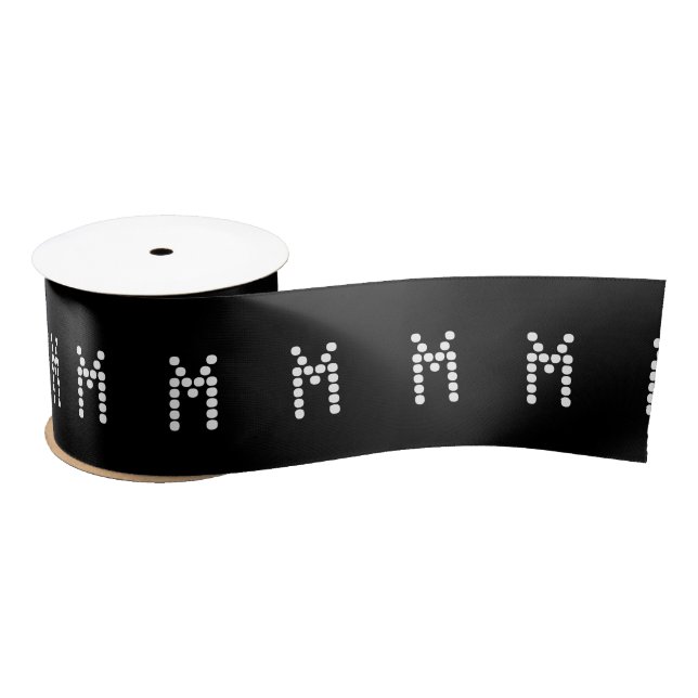 Modern black white custom monogram initial number satin ribbon (Spool)