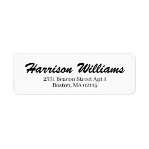 Modern black white custom script return address label