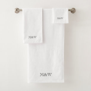 Modern black white custom serif monogram chic bath towel set