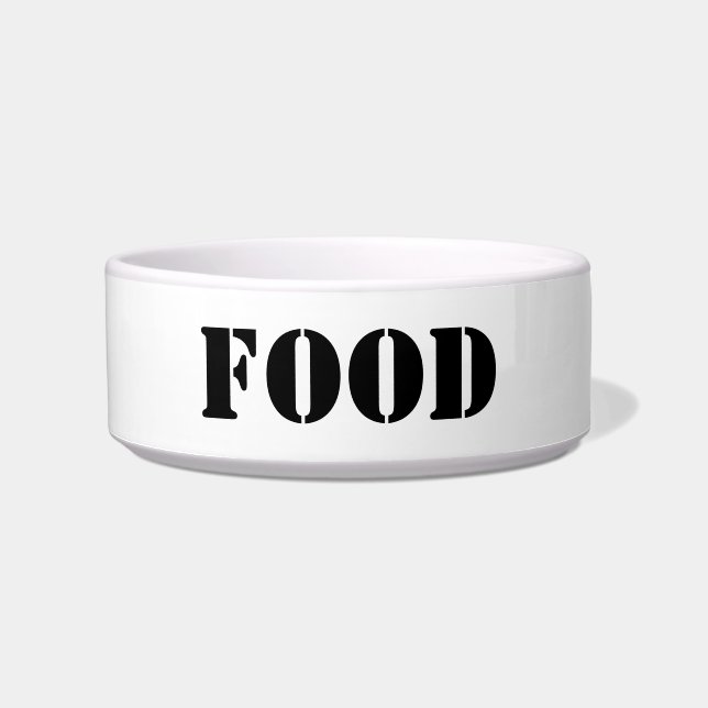 Modern black white custom text pet food bowl (Front)