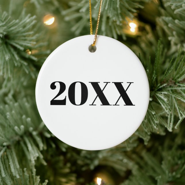 Modern black white custom year number Holiday   Ceramic Ornament (Tree)