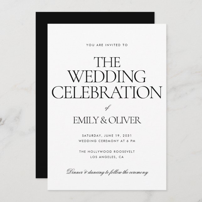 Modern Black White Customised Wedding Invitation (Front/Back)