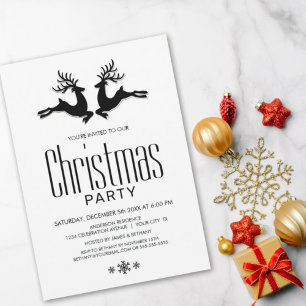 Modern Black White Deer Christmas Party Invitation