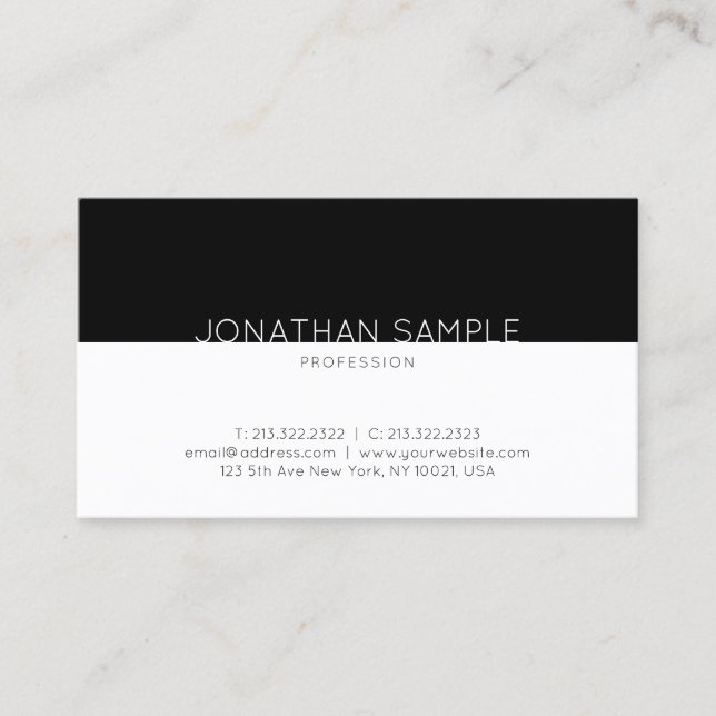 Modern Black White Design Clean Plain Fashionable Business Card (Front)